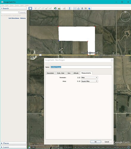 Area calculation using Google Earth