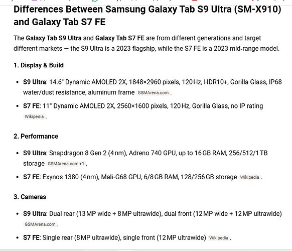 Samsung S7 FE Compared to Samsung SM-X910
