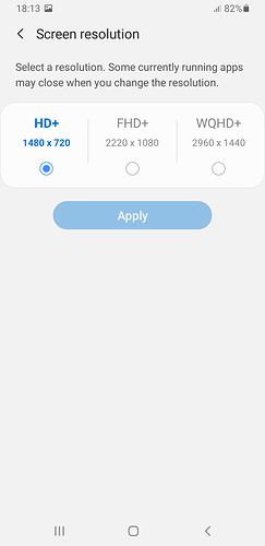 S9Plus Screen Resolution setting