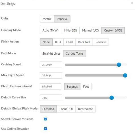 Litchi Global Waypoint Mission Settings