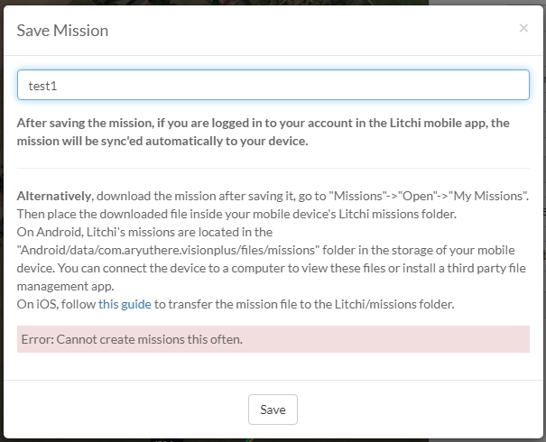 Error-Cannot create missions this often